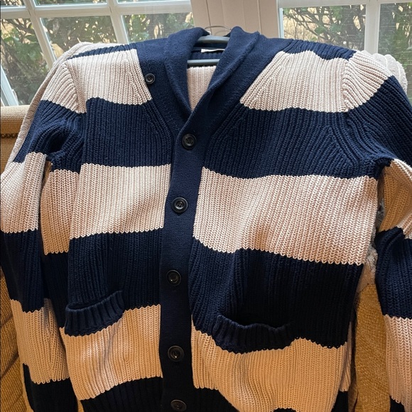J. Crew navy and Cream Striped Cardigan women’s large - Picture 6 of 6